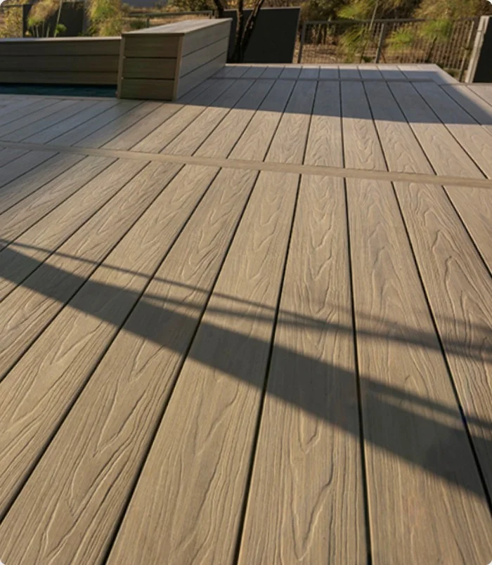NewTechWood gray composite decking with realistic wood-grain texture